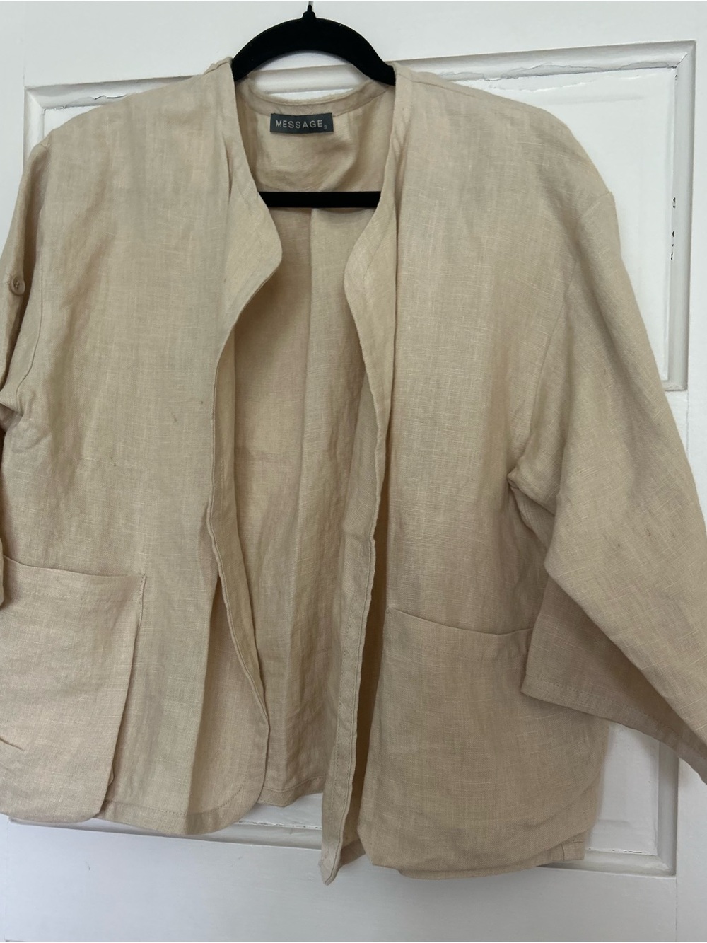 LINEN MESSAGE Relaxed Beige Linen Open Cardigan Jacket